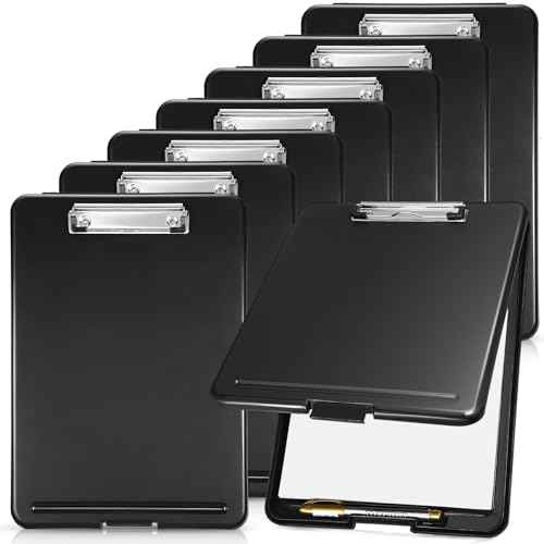 Geyee 8 Pcs Clipboard with Storage Plastic Foldable Nursing Clipboard Storage with Pen Holder 9. 5 x 13. 4 Inch Foldable Clip Board with Low Profile Clip for Student Teacher Nurse Office Supplies