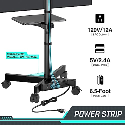 GREENSTELL TV Stand with Power Outlet, Mobile TV Cart on Wheels for 23-60 inch LED LCD Flat Curved Panel Screen TVs, up to 88 lbs, Height Adjustable Rolling TV Stand with AV Shelf, Max VESA 400x400mm