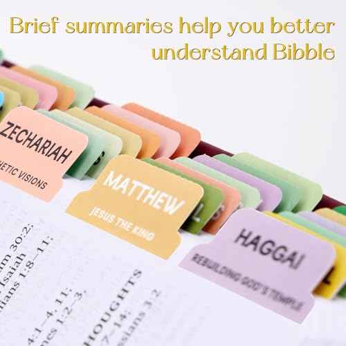 Bible Tabs with Delicate Cover, 75 Tabs with Chapter Titles and Summaries, Christian-Themed Stickers,Waterproof Laminated Bible Tabs,Bible Index Tabs,Bible Study Supplies(Boho)