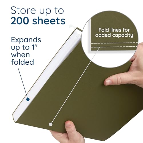 Blue Summit Supplies Hanging File Folders, 75 Pack, Reinforced Hanging Folders Letter Size, Standard File Folders for Filing Cabinet, Hanging File Organizer, Green