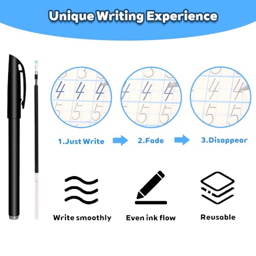 Magic Pens & Refills for Grooved Handwriting Workbooks,Disappearing Ink Pens for Handwriting Book,Magic Ink Pen for Grooved Handwriting Practice for Kids or Grooved Writing Books 3-5
