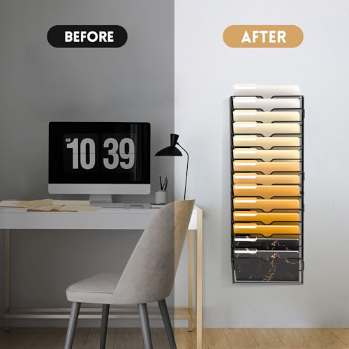 SUPEASY 14-Tier Wall File Holder Organizer Hanging Wall Files for Papers, Folders, Magazines, Assembly Needed, Wall Organizer for Clipboard, Black