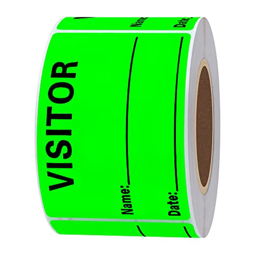 HYBSK Fluorescent Green Visitor Badge Stickers 2x3 in, 300 per Roll, Easy Write-Once Passes