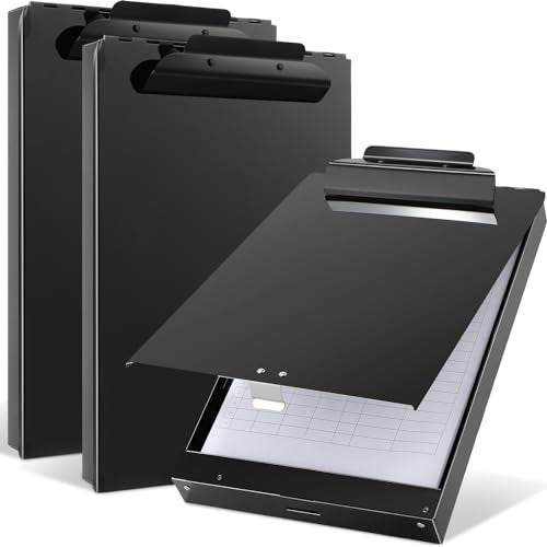 Janlaugh 2 Pieces Metal Storage Clipboard Letter Size Heavy Duty Aluminum Clip Board 14'' x 9.06'' x 2.95'' Contractor Clipboard Dual Storage Form Holder Paper Holder with High Capacity Clip