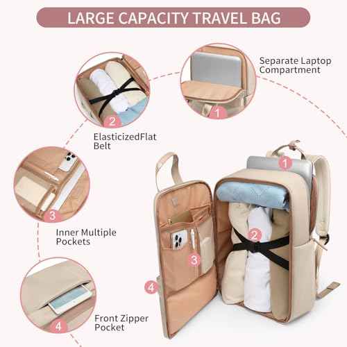 Laptop Backpack for Women Carry On Backpack Travel Backpack with Laptop Compartment for Work Travel Business Fit 16 Inch Notebook, Apricot