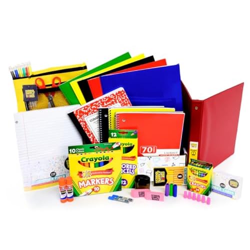 Elementary School Essentials Bundle | 1 Box - 91 Pieces per Box | School Supply Boxes - Back to School Essentials | Includes Binders, Folers, Notebooks, Filler Paper, Pencils, Notecards, Pens, & More