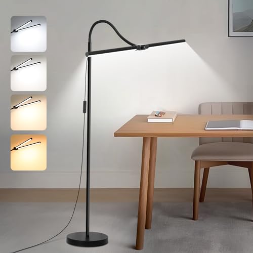 Seaside Village Black LED Floor Lamp with Double Head, Dimmable Reading Light