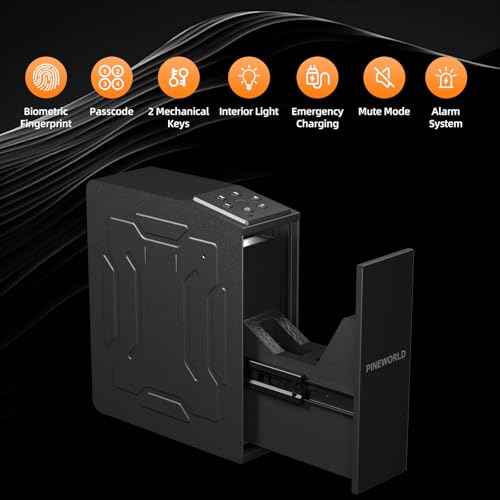 Gun Safe For Handgun, Biometric Slider Bedside Handgun Safe, Pistol Lock Case for Nightstand,Sliding Door Hand Gun Safe for Pistol -with 3 Quick Access Fingerprint, PIN Code, KEY