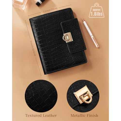 Luxury 5.8" x 8.3" Crocodile-Textured Faux Leather A5 Undated Planner Cover with 80 Sheets, Dividers, Metal Ballpoint Pen, Refillable 6-Ring Journal, Birthday and Mother's Day Gift