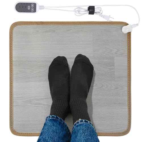 Heated Floor Mat - Foot Warmer Under Desk, 19.7x21.7in Heated Feet Rest for Home Office Desk, Winter 110V Electric Heating Pad with 3 Timers & 10 Adjustable Temperature