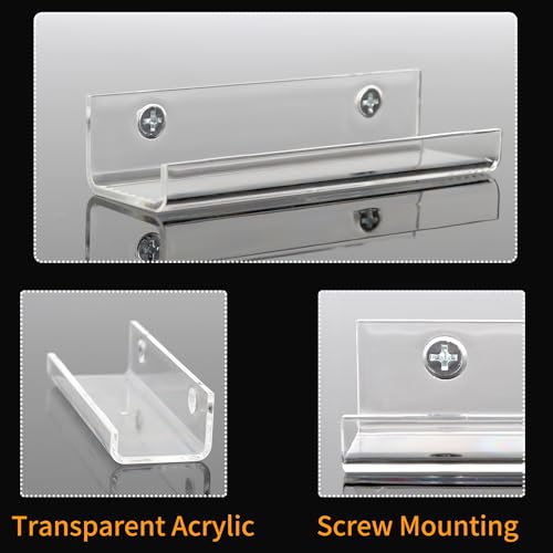 Jansburg 6 Pack Wall Mount Vinyl Record Shelves - Clear Acrylic Floating Album Holders, 4 Inch