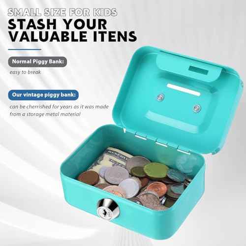 Tandefio 12 Pcs Small Money Cash Box with Lock and Slot Metal Box for Cash Steel Organizer Piggy Bank Metal Coin Bank for Adults, 4.5 x 3.3 x 2 Inch, Without Money Tray, 4 Colors