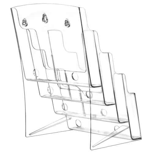 QWORK 2 Pack Acrylic Brochure Holder, 8.5 x 11 inch 4-Tier Literature Pamphlet Flyer Holder, Magazine Booklet Organizer Stand with Removable Divider