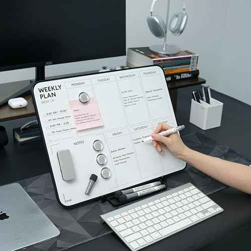 Double Sided Weekly Dry Erase Board with Stand 16"x12", to-do List White Board Calendar Dry Erase, Desktop Whiteboard Calendar, Schedule Board, Message Board, Menu Board for Home Office