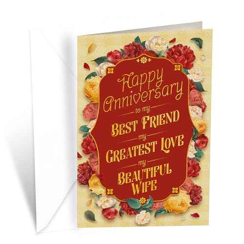Prime Greetings Wife Anniversary Card, Made in America, Thick Card Stock with Premium Envelope Packaged in a Reusable Presentation Mailer, Eco-Friendly, 5in x 7.75in