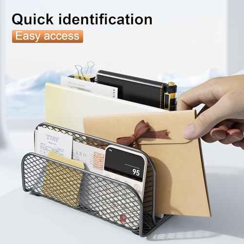 gianotter Mail Organizer Countertop, Metal File Holder with 3-Slot, Bill Organizer for Office Receipts and Letter Paper Storage (Black)