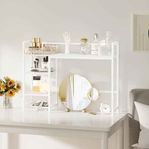 38.6" Book Shelf with 3 Tier Open Shelves Bookshelf and Desk Shelf to Combined for Computer Desks, Desk Hutch for Top of Desk, Bookcase for Dorm or Office, Adjustable Desktop Shelfs, White