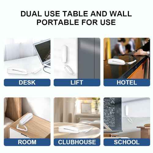 White OF-990 Slimline Telephone Wall-Mountable Basic Corded Telephone No AC Power Required, Corded Home Phone