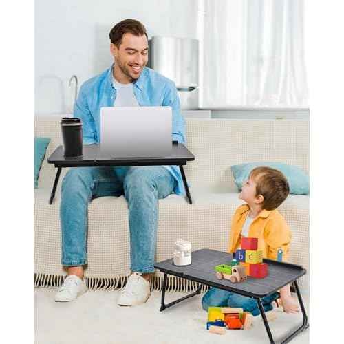 Adjustable Laptop Desk for Bed Couch£¬Foldable Bed Table, Portable Lap Desk with Cup Holder£¬Breakfast Tray Bed Tray tableI for Writing, Eating (Black)