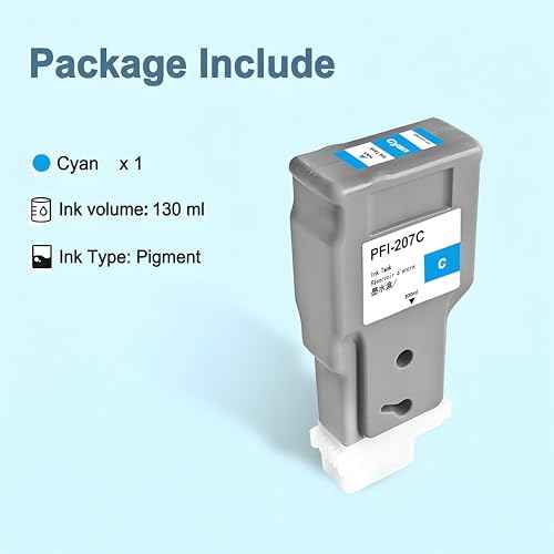 PFI-207 Ink Cartridge PFI-207C 300ml Ink Tank Compatible with Canon imagePROGRAF iPF680 685 780 785 Printers (1 Pack, Cyan)