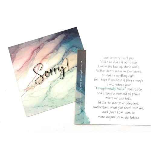 Smiling Wisdom - NEW - Sorry Mini Apology Greeting Card and Matching Palm Heart Keepsake Gift Set - Electroplated Geode Heart