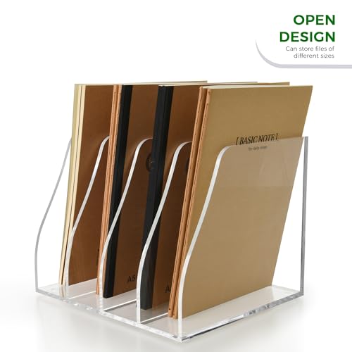 Lovemolly B5 4-Section Acrylic Magazine File Holder - Clear Desk Organizer, Vertical Document Sorter for Office & Home, 7.09x8.07x6.3 in