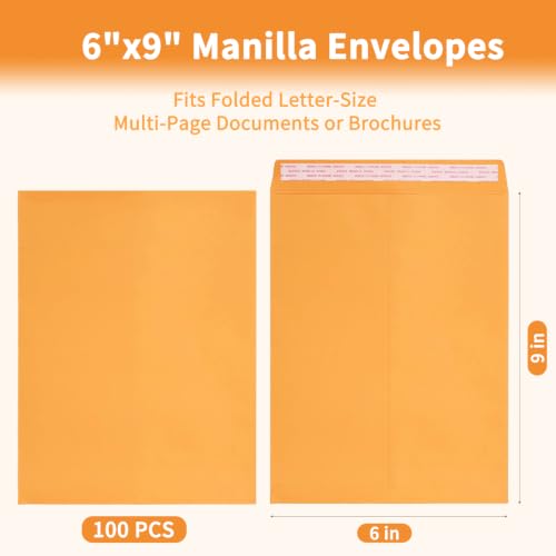 6x9 Brown Kraft Mailing Envelopes 100 Pack Self-Sealing 28lb Office & Business Use