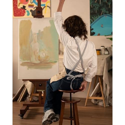 DJAR Wooden Drafting Stool, Beech Wood, Artist Stool Chair with Adjustable Height, Supports Up to 180 Lbs, for Artists, Home, Kitchen, or Office, Walnut
