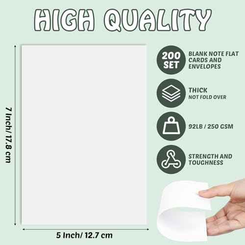 gisgfim 200 Set 5 x 7 Flat Blank Note Cards and Envelopes with A7 Cardstock Envelopes Self Seal Printable White Cardstock with Envelope Wedding Blank Invitations Kit for All Occasion (NOT FOLDED)