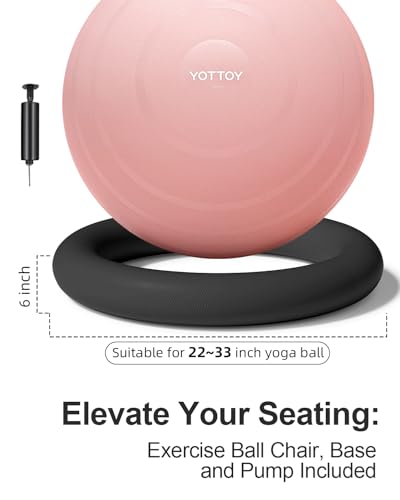 YOTTOY Balance Ball Chair with Base (Black) – Exercise Ball Ring & Yoga Chair for Office