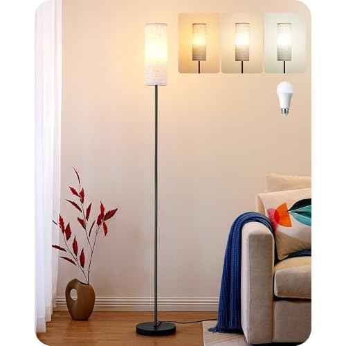 EDISHINE Floor Lamps for Living Room, 63.7in Minimalist Standing Lamp with 9W LED Bulb, 3 Color Temperature, Modern Corner Lamp for Bedroom, Nursery, Office, Foot Pedal Switch, Black