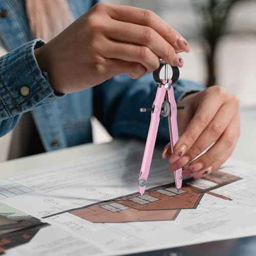EBOOT Student Geometry Math Set, Metal Drawing Compass and 6 Inch Clear Swing Arm Protractors 180 Degree Math Protractor(Pink and Pink)