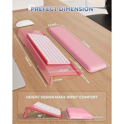 Computer Keyboard Wrist Rest Stand for Desktop, Keyboard Holder for Easy Typing with Wrist Pad for Office Desk, Home, School (Pink)