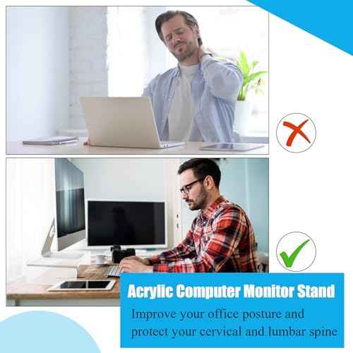 Jetec 2 Pcs Acrylic Monitor Stand Desktop Video Acrylic Monitor Riser Desk Shelf Computer Stand for Laptop TV Computer Screen Desk Organizer Teacher's Day Supplies (Clear, 20 x 8 x 3 Inch)
