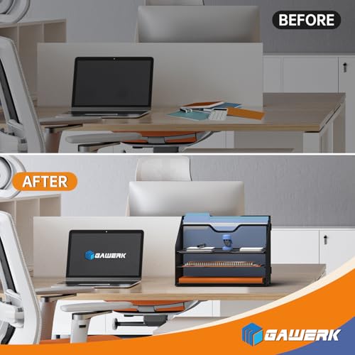 Gawerk Black Desk File Organizer with 5 Compartments - Office Paper Tray