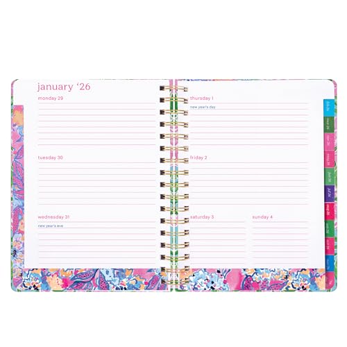Lilly Pulitzer Jumbo Daily Planner August 2025 - December 2026, Weekly and Monthly Agenda with Stickers, Pockets, and Spiral Binding (Island Garden)