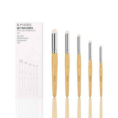 Drybrush Set, 5 Sizes Miniature Paint Brushes, Multipurpose, Animal Hair, White, Silver, for Advanced & Professional Art, Tabletop & Wargames Miniature Watercolor Oil Painting