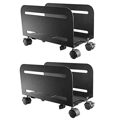 Mount Plus MP-CPB-4 2 Pack Black Computer Tower Desktop ATX-Case, CPU Steel Rolling Stand, Adjustable Mobile Cart Holder with Locking Caster Wheels (2 Pack Cart)