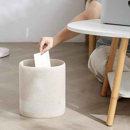 Trash Can, 1.8 Gallon Small Bathroom Trash Can, Simple Oval Stone Look Garbage Bin, Decorative Waste Basket for Kitchen Office, Home Decor, Bedroom, Living Room (Beige)