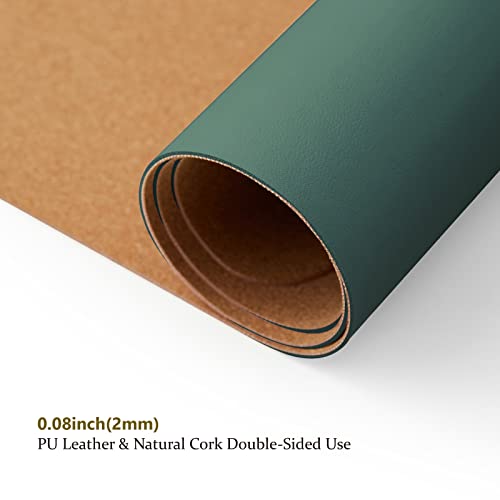HOMIEAZICOZI Dark Green Cork Dual-Sided Desk Mat 36x17 Inches for Office & Home
