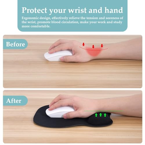 EooCoo Black Ergonomic Mouse Pad with Wrist Rest and Memory Foam Support
