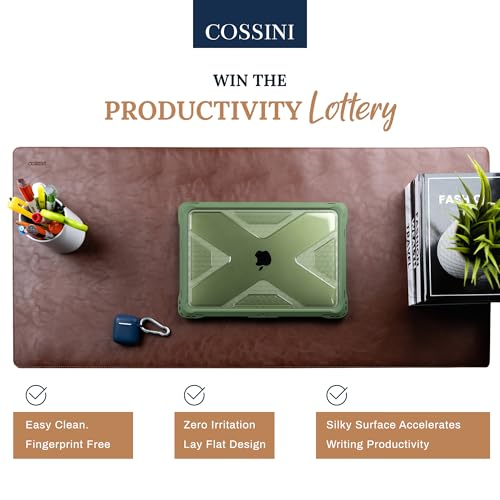 Cossini XL Brown Vegan Leather Desk Pad - Large Waterproof Mouse & Keyboard Mat