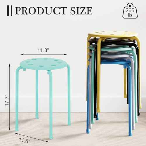 VECELO Stacking Stools Set of 6, 17.7 Inch Standard Height, Portable Plastic Colourful Decoration Stools for School Classroom and Office, No Assembly Required, Green