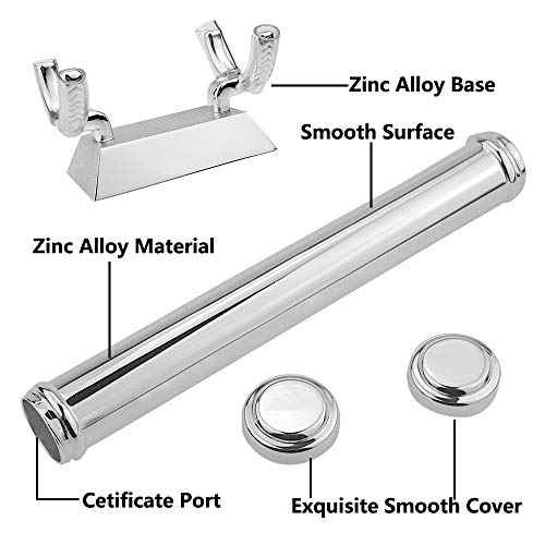 silver scroll holder with stand for wedding decoration, metal Brackets birth certificate holder for baby keepsake gift, silver poster storage tube, graduation diploma scroll case display stand