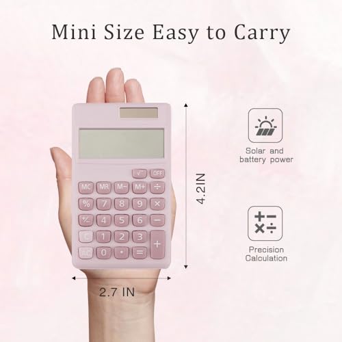 Pink Solar Calculator Small 8-Digit Basic Office & School Supplies
