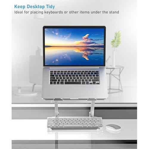 BoYata Laptop Stand, Adjustable Laptop Riser with Slide-Proof Silicone and Protective Hooks, Aluminum Notebook Stand for Laptop up to 15 Inches, Laptop Holder Compatible for MacBook (Silver-2)