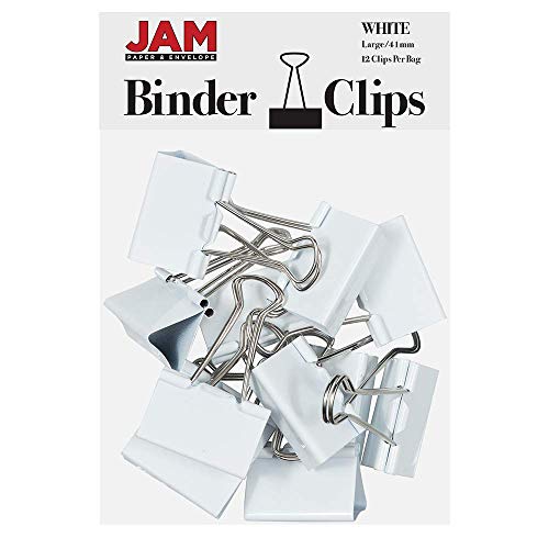JAM Paper White Large Binder Clips 1.6in (41mm) - 12 Pack, 41mm Large Binder Clips