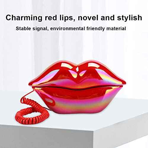 Bewinner Home Telephone, Corded Landline Phone, European Style, Fashionable Red Lips Shape, Bright Red