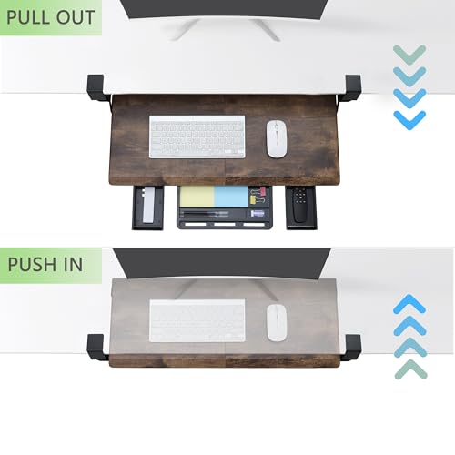 ETHU Keyboard Tray Under Desk, Pull Out Keyboard & Mouse Tray with C-clamp, Ergonomic Desk Keyboard Tray Slide Out, Pull Out Platform Drawer for Home and Office(Wood)