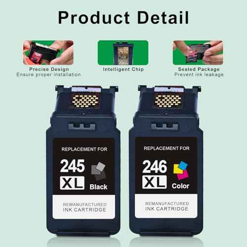 PG-245 XL/CL-246 XL Ink 245 246 Replacement for Canon 245XL 246XL Combo Pack 245XL Ink Cartridges Compatible with Pixma MX490 MX492 MG2522 TR4520 MG3022 MG2520 TS3100 TS3122 TS3300 Printer 245 Ink